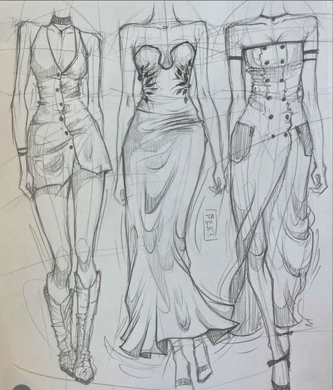 A hand-drawn dress sketch in pencil, capturing the initial vision of a custom-made debs dress.